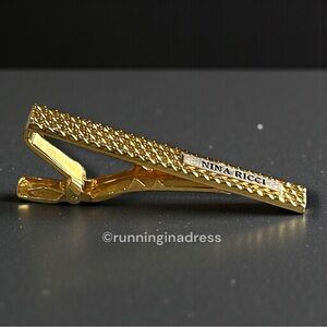 Vintage Nina Ricci Two Tone Crosshatch Basket Weave Tie Clip Gold & Silver